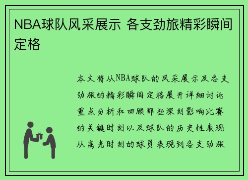 NBA球队风采展示 各支劲旅精彩瞬间定格