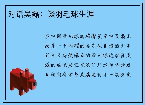 对话吴磊：谈羽毛球生涯