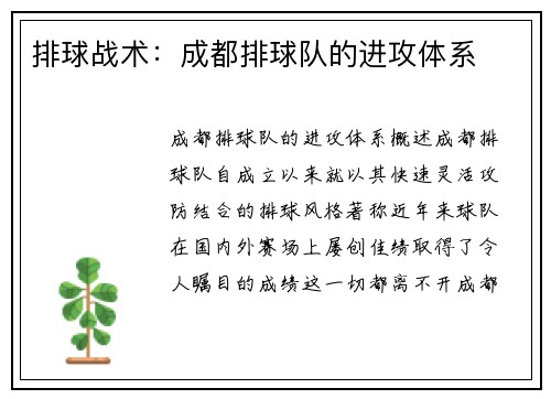 排球战术：成都排球队的进攻体系
