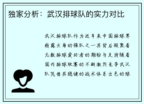 独家分析：武汉排球队的实力对比