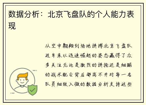 数据分析：北京飞盘队的个人能力表现