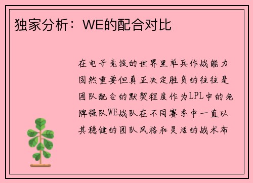 独家分析：WE的配合对比